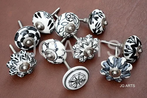 JGARTS Juego de 20 tiradores de cerámica pintados a mano en blanco y negro vintage de calabaza y pomos redondos para cajones (20)