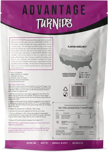 Miniatura 6 de Big Tine Mezcla de parcelas de alimentos, nabos Advantage, bolsa de 3 libras, anual otoño/invierno, extremadamente versátil, resistente a la sequía