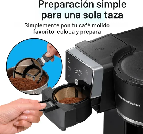 Miniatura 6 de Hamilton Beach Cafetera programable de 2 vías para 12 tazas de café caliente y helado y cafetera de una sola porción, cabezal de ducha AquaFlow