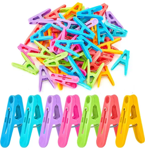 56 pinzas de plástico coloridas para ropa, 7 colores brillantes, pinzas para línea de secado de ropa, mini alfileres para ropa, manualidades, fotos,