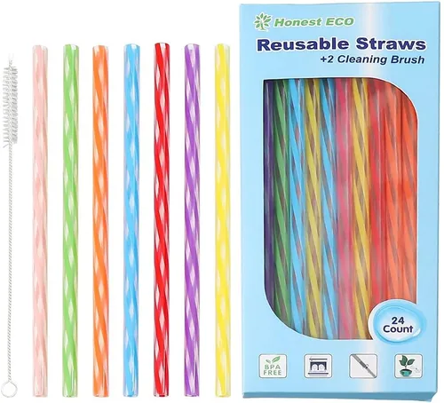 Honest ECO Pajitas agitadoras reutilizables con cepillo limpiador, tubos de plástico cortos de colores surtidos aptos para leche, jugo, café,