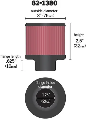 Miniatura 3 de K&N Filtro de aire de ventilación/respiradero: Alto rendimiento, Premium, Lavable, Filtro de motor de repuesto: Diámetro de la brida: 1.25 pulgadas