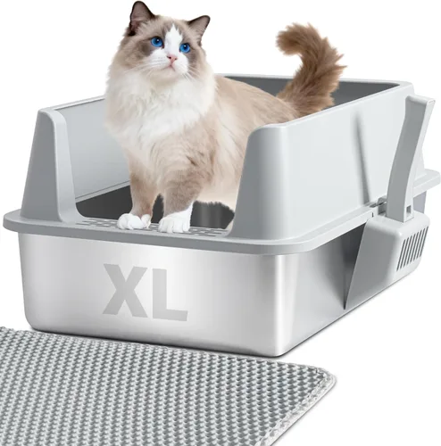Caja de arena de acero inoxidable con tapa, caja de arena de metal XL, cajas de arena para gatos antifugas de orina, extra grande para gatos
