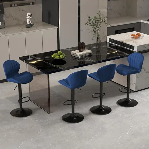 Miniatura 7 de Youhauchair - Juego de 2 taburetes de bar modernos, de terciopelo con altura ajustable y giratorios, sillas de isla de cocina sin brazos con Azul