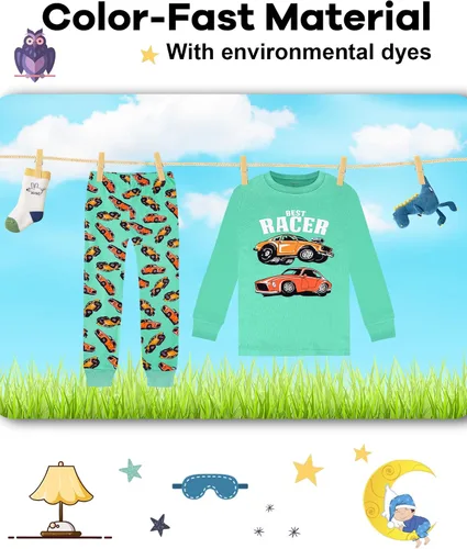 Miniatura 7 de KOBERO Boys Pajamas 4 Pieces Long Set 100% Cotton Sleepwear Size 18 Months-12 Years