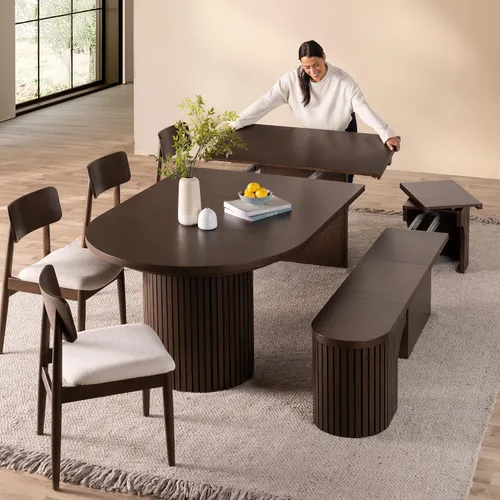 Miniatura 29 de Transformer Table - Mesa de comedor redonda extensible de madera maciza, mesa de comedor redonda extensible, muebles modernos que ahorran espacio