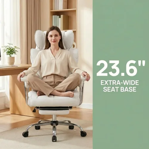 Miniatura 4 de Silla de oficina grande y alta de 400 libras, silla de escritorio ejecutiva resistente con reposapiés, silla ergonómica de piel sintética con Blanco