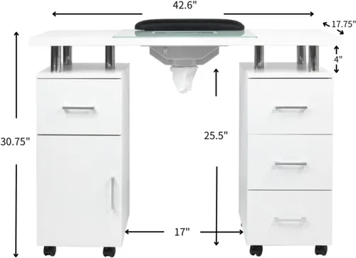 Miniatura 7 de DERMALOGIC Mesa de manicura Glass Glow Black II Salon Nail Table Salon Muebles y equipos, versión ligera