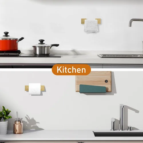 Miniatura 7 de Soporte de pared para papel higiénico, soporte para toallas de papel dorado cepillado, doble base, soporte grande de acero inoxidable para rollo