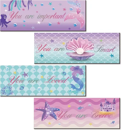 Unittype 4 piezas de decoración de pared de sirena para niñas, decoración inspiradora de sirena para niñas, baño, dormitorio, bajo el mar, letrero
