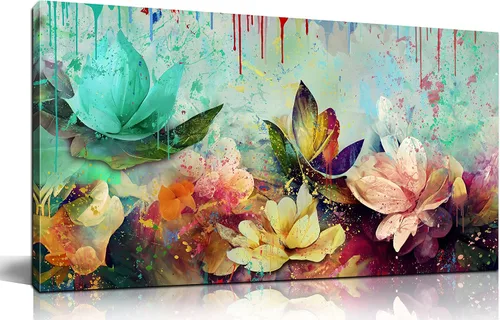 GUGIKA Arte de Pared de Flor de Loto para Sala de Estar, Decoración de Pared de Lienzo Floral para Dormitorio, Pinturas de Impresión Colorida,