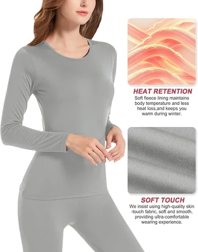 Miniatura 4 de Conjunto de ropa interior térmica para mujer capa base de forro polar de poliéster suave parte superior e inferior de pantalones largos