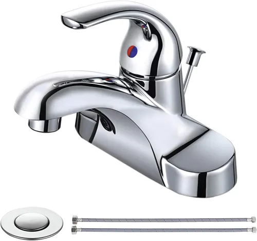 WOWOW Grifo de Baño con 1 Manija de Arco Bajo de una Sola Manija de 4 Pulgadas Centerset Grifo de Lavabo de Baño con Conjunto de Drenaje con Varilla