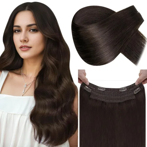 Miniatura 14 de LaaVoo Extensión de cola de caballo de cabello humano marrón para mujer, extensiones de cola de caballo marrón oscuro, extensiones de cabello humano