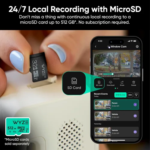 Miniatura 6 de Wyze Cámara de ventana, cámara de seguridad WiFi HD para interiores, visión nocturna a color mejorada, antirreflejo, detección de movimiento