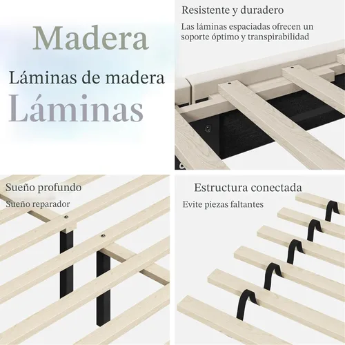 Miniatura 6 de Yaheetech Base de cama tamaño Queen con plataforma tapizada con lados en forma de ala/Soporte de tablas de madera/Cabecera tapizada con lados