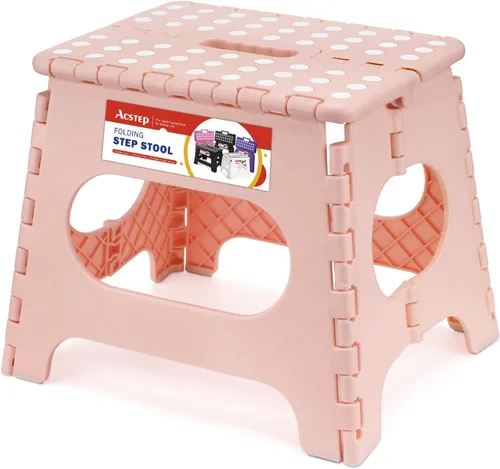 Miniatura 27 de ACSTEP Taburete plegable para adultos de 11 pulgadas de altura, taburete de plástico ligero plegable con capacidad de hasta 300 lbs, taburete Negro