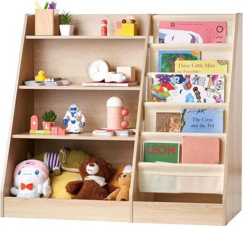 VEVOR Estantería de madera para niños de 4 niveles, organizador de almacenamiento de juguetes para niños pequeños, estante de libros para