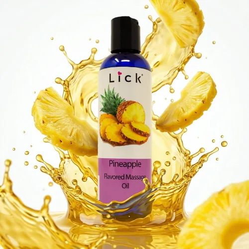 Miniatura 2 de Lick Aceite de masaje con sabor a piña, aceite de masaje comestible dulce tropical con vitamina E, deslizamiento suave y seguro para el cuerpo