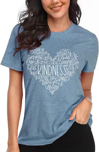 Miniatura 4 de Camisas de bondad para mujer, camisetas gráficas de corazón con texto inspirador, letras inspiradoras, divertidas e informales de manga corta