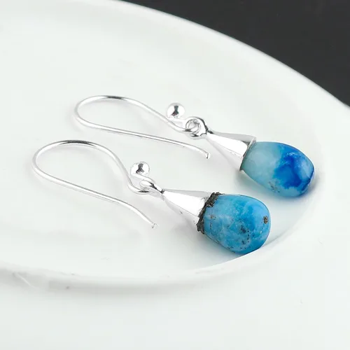 Miniatura 81 de Aretes de aro de cristal afganita natural Piedras afganas de alto grado Aretes chapados en plata Gota lisa Joyas de piedras preciosas hechas