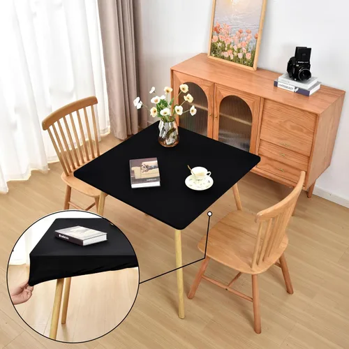 Mantel Negro Ajustado con Elástico para Mesas Cuadradas de 34x34 Pulgadas Plegables, Fundas de Mesa de Cartón Lavables, Telas Elásticas de Spandex,