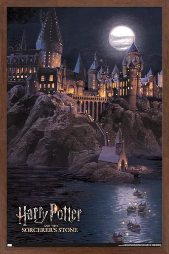 Miniatura 9 de Harry Potter y la piedra del hechicero - Póster de Hogwarts en la noche, 34 pulgadas de largo x 22.4 pulgadas de ancho, versión enmarcada en negro