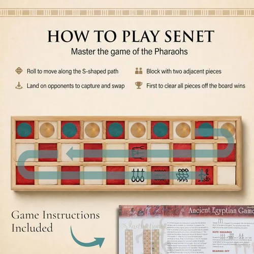 Miniatura 7 de WE Games Senet - Juego de mesa egipcio hecho a mano de madera maciza para educación histórica, apreciación cultural y estrategia, juego antiguo
