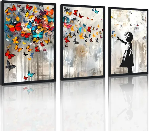 Miniatura 115 de 3 Piezas de Arte de Pared Banksy en Lienzo, Póster de Graffiti, Decoración de Pared con Citas Inspiradoras, Nunca Te Rindas, Obras de Arte para Sala