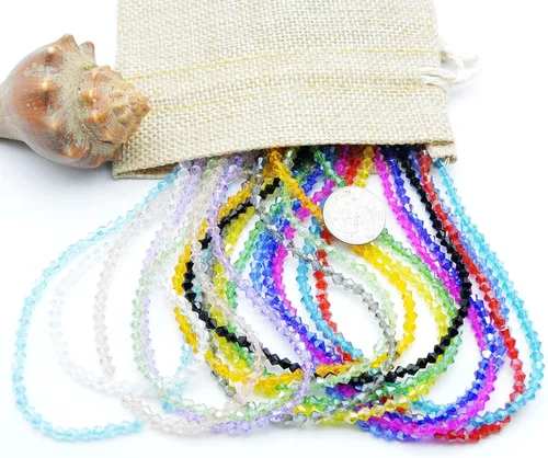 Miniatura 4 de Cuentas de cristal bicono de 0.118 pulgadas (0.118 in) Briolette Rondelle para hacer joyas, cuentas espaciadoras facetadas de 15 colores surtidos