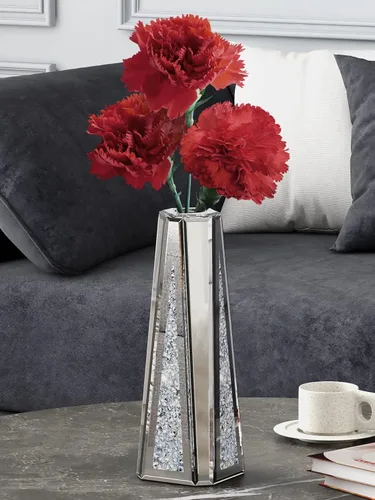 Miniatura 3 de SHYFOY Jarrón de flores con espejo de diamante triturado para decoración del hogar, cristal plateado, jarrón decorativo de espejo impresionante