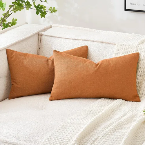 Miniatura 17 de MIULEE - Paquete de 2 fundas de almohada decorativas de lino de arpillera costera, estilo granja, para sofá, coche, sillón, dormitorio, sala de Azul