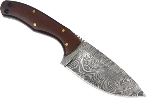Miniatura 8 de Cuchillo de Acero de Damasco con Funda de Cuero – Cuchillo de Hoja Fija de Espiga Completa de 7.5" con Mango de Madera de Palisandro de 4