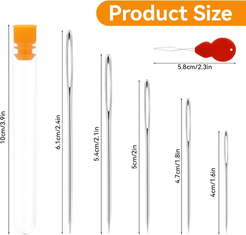 Miniatura 3 de Agujas de coser de ojo grande, 25 agujas de bordar de acero inoxidable con enhebradores de agujas, aguja de costura cruzada para coser a mano