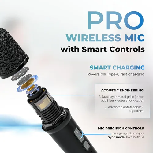 Miniatura 6 de WinBridge S90 - Micrófono portátil y sistema de micrófono Bluetooth con altavoz, amplificador de voz de 30 W, sistema PA con 2 micrófonos