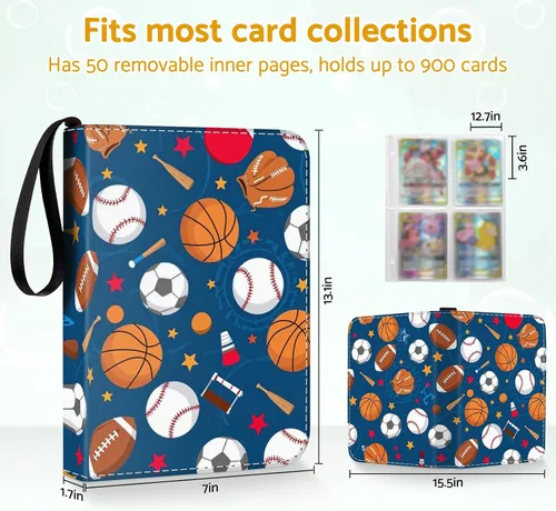 Miniatura 5 de Carpeta de Tarjetas de Béisbol y Fútbol con 480 Bolsillos y 60 Fundas Extraíbles, Carpeta Portátil para Tarjetas de Baloncesto y Deportes, Álbum