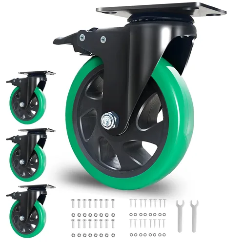 Miniatura 11 de Ruedas giratorias de 4 pulgadas, juego de 4 ruedas giratorias de placa de alta resistencia de 2000 libras, ruedas de muebles con freno, ruedas Verde