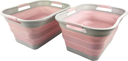 Miniatura 9 de SAMMART Cesta plegable de plástico de 30 L (8 galones) para lavandería, contenedor de almacenamiento plegable y organizador, tina de lavado