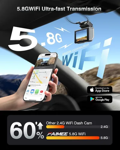 Miniatura 6 de Cámara de tablero frontal y trasera, cámara de tablero de grabación 4K+2K para automóviles, visión nocturna con WDR, gran angular de 170°, WiFi dual