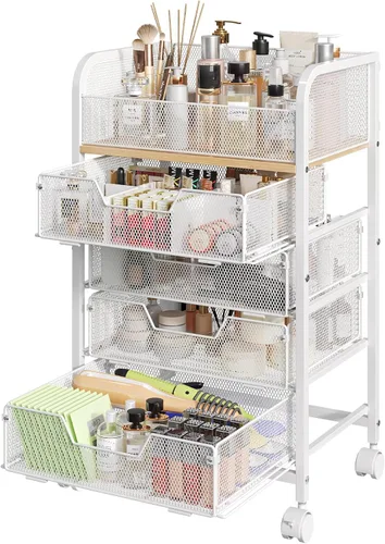 Miniatura 10 de Hongtamoya Organizador de Carro de Maquillaje con 4 Cajones, Organizador de Almacenamiento de Tocador, Organizadores Grandes de Piso para Cuidado