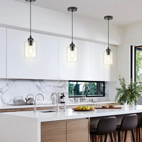Miniatura 7 de CANMEIJIA Moderna lámpara colgante negra de granja con pantalla de vidrio, iluminación colgante industrial, luces de isla para cocina, accesorios