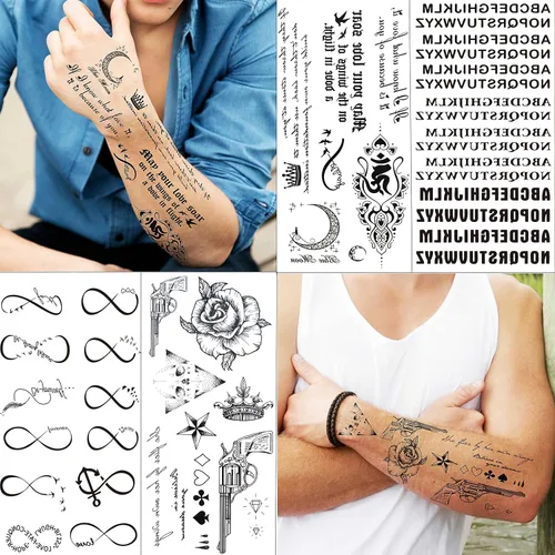 Miniatura 4 de TASROI 18 hojas de tatuajes temporales con citas inspiradoras en negro para mujeres, niños y niños, de larga duración, palabras del alfabeto