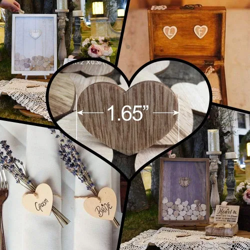 Miniatura 5 de Y&K Homish Libro de invitados de madera con corazones de madera, letrero de madera en blanco, para fiestas, paquete de 50 unidades (marrón)