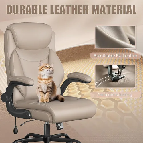 Miniatura 8 de Silla ergonómica de oficina, silla de computadora de escritorio para el hogar, silla ejecutiva de respaldo alto, silla ergonómica de cuero acolchada
