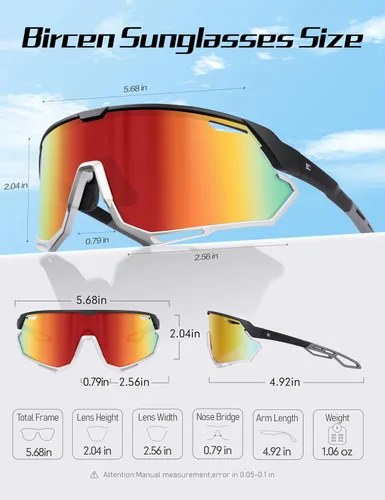 Miniatura 5 de BIRCEN Gafas de sol deportivas de béisbol para hombre: TR90 gafas de ciclismo ligeras envolventes para correr al aire libre MTB Bike