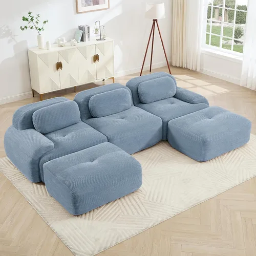 Miniatura 13 de Juego de sofás seccionales sin hueso de 117 pulgadas para sala de estar, modular en forma de L y sofá de 3 plazas con asiento profundo, almohadas