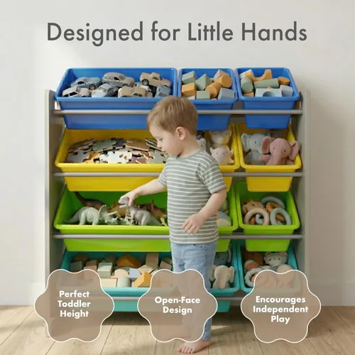 Miniatura 3 de Humble Crew Organizador de almacenamiento de juguetes para niños con 12 cubos de plástico, gris/azul/verde/amarillo – Contenedores extraíbles