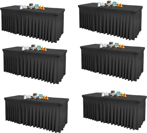 Miniatura 44 de Paquete de 2 manteles color azul bebé para mesa rectangular de 4 pies, manteles de elastano elásticos de 4 pies, falda blanca rectangular para baby