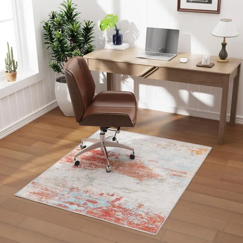 Miniatura 20 de Tapete de oficina de 30 x 48 pulgadas para suelo de madera dura con diseño de plumas 3D, impermeable y antideslizante, tapetes de oficina para Negro