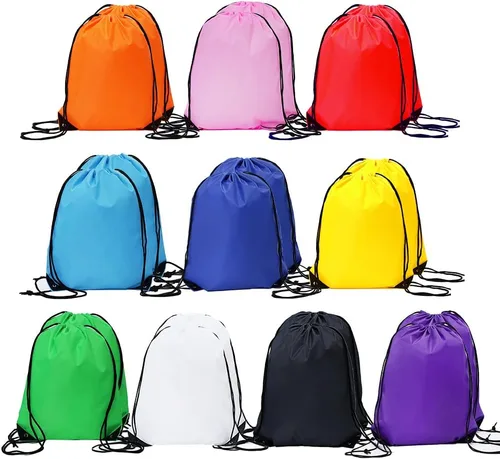20 unids Mochila con cordón a granel Draw String Bolsas Cinch Bolsa de poliéster para gimnasio Deporte, 10 colores